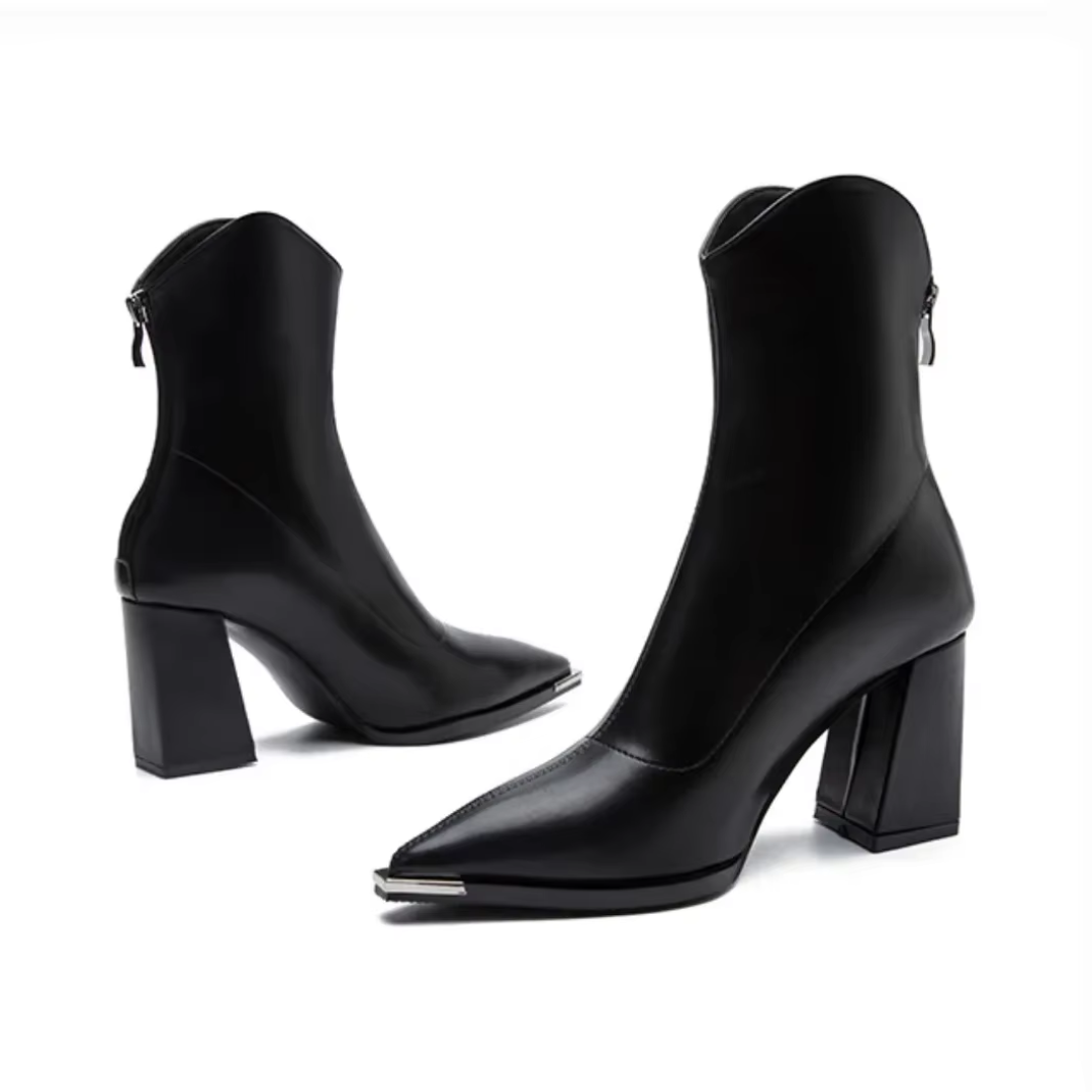 Women's Chelsea Boots with Chrome Tip and Square Heel