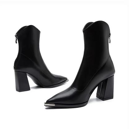 Women's Chelsea Boots with Chrome Tip and Square Heel