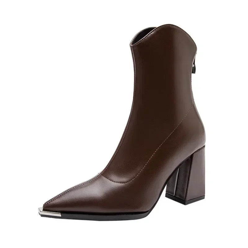 Women's Chelsea Boots with Chrome Tip and Square Heel