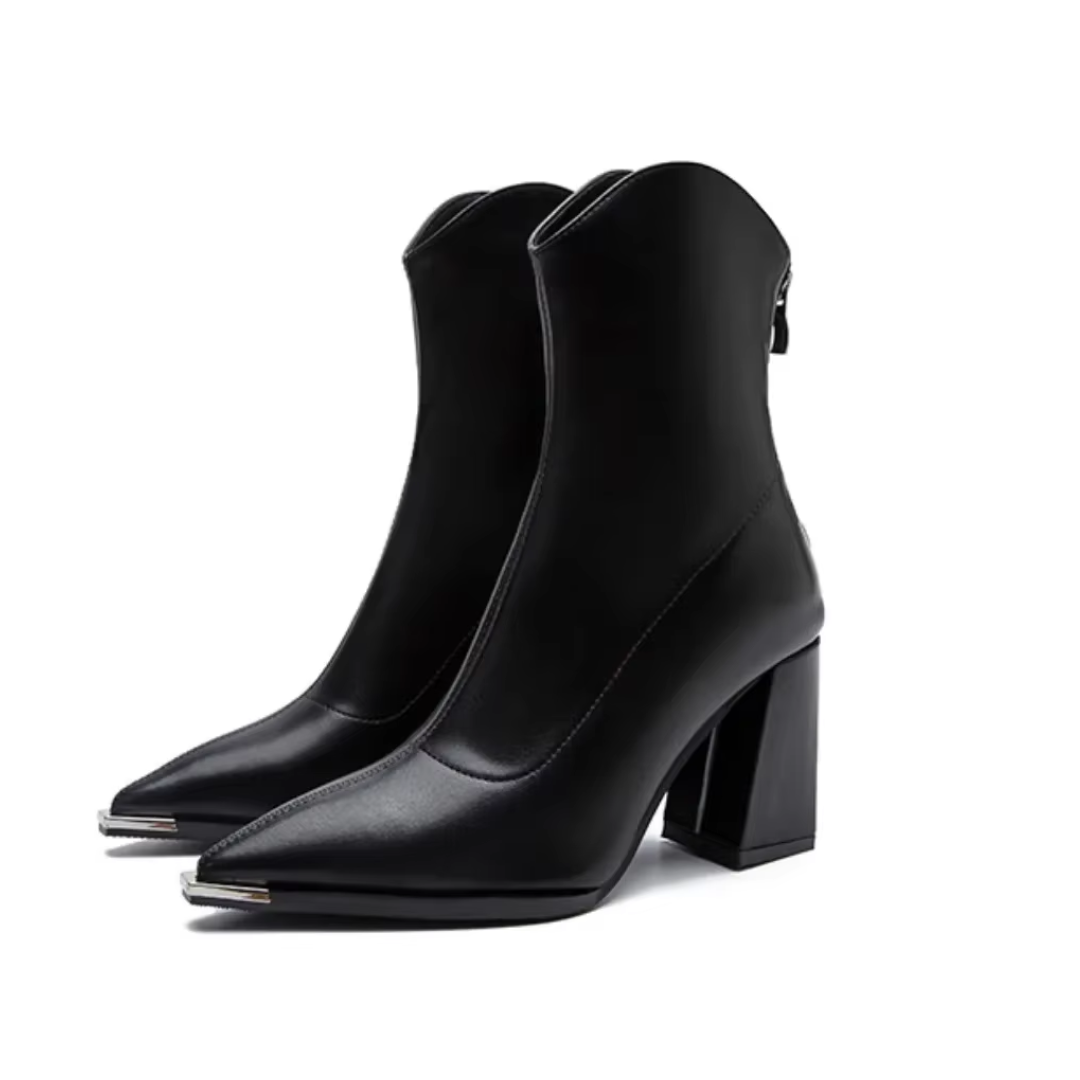 Women's Chelsea Boots with Chrome Tip and Square Heel
