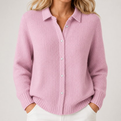 Women's Collared Button-Front Cardigan with Relaxed Fit