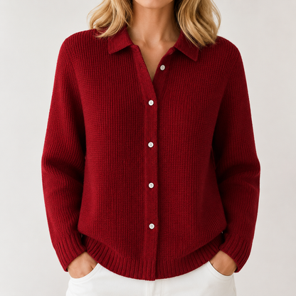 Women's Collared Button-Front Cardigan with Relaxed Fit
