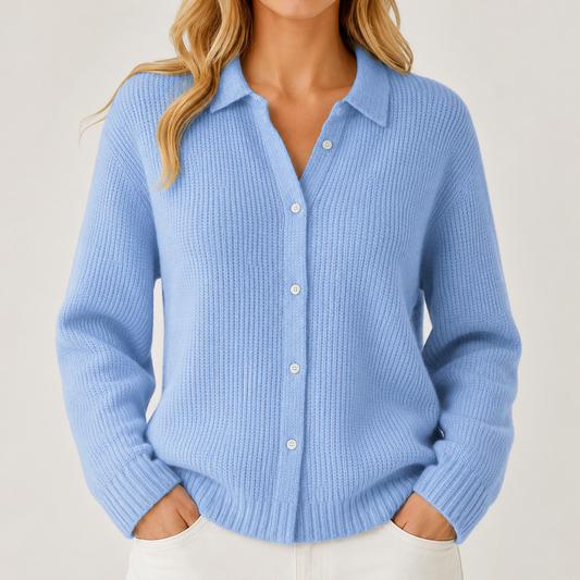 Women's Collared Button-Front Cardigan with Relaxed Fit