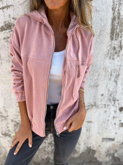 Women's Corduroy Zip-Up Hoodie Jacket