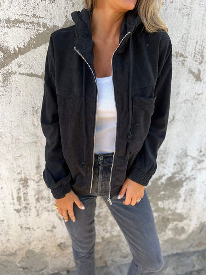 Women's Corduroy Zip-Up Hoodie Jacket