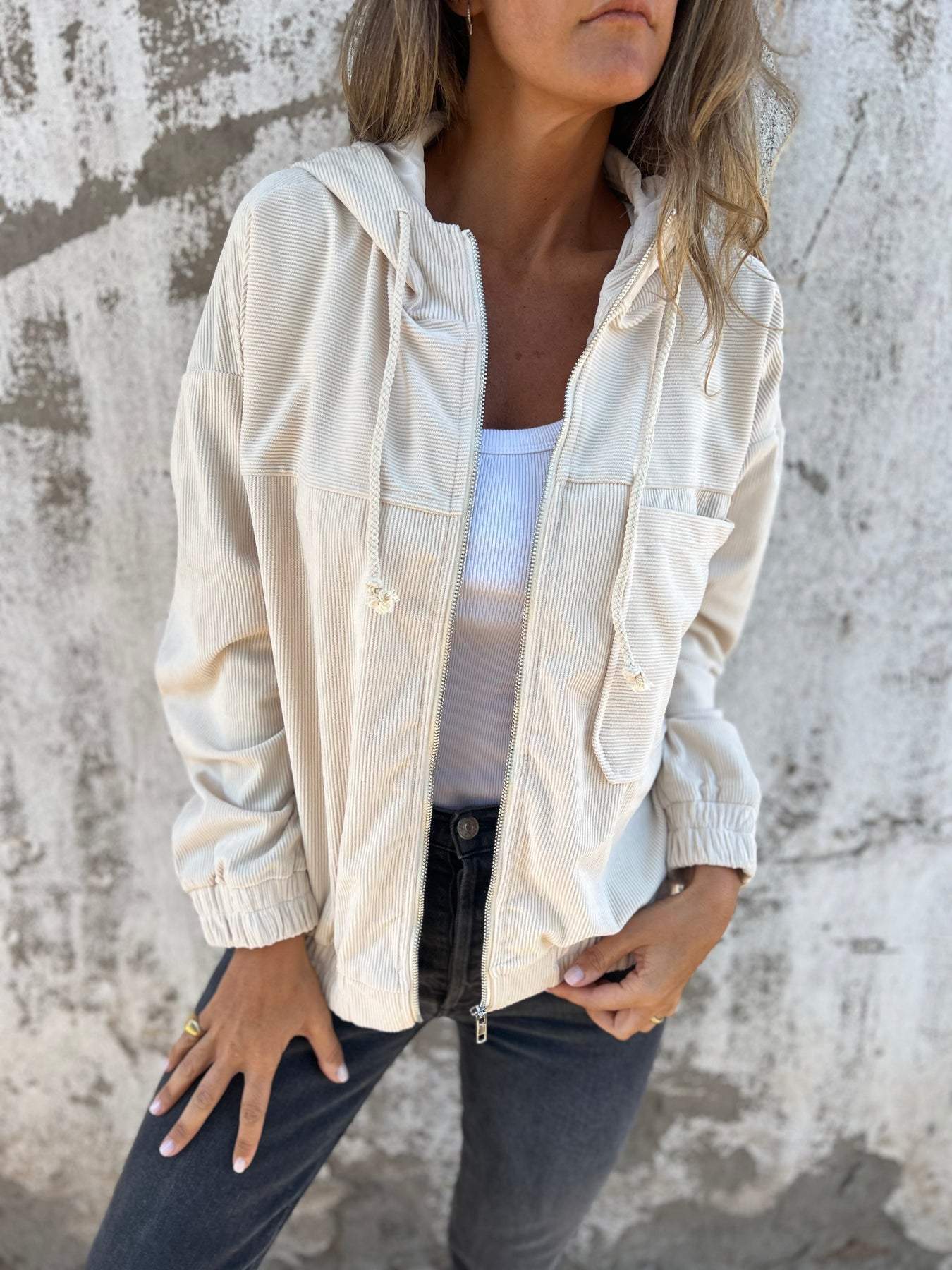 Women's Corduroy Zip-Up Hoodie Jacket