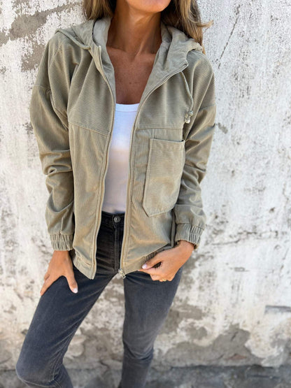 Women's Corduroy Zip-Up Hoodie Jacket