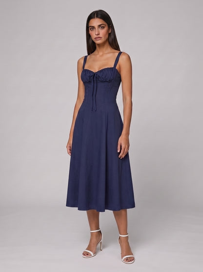 Women's Corset Midi Dress with Flowing Skirt