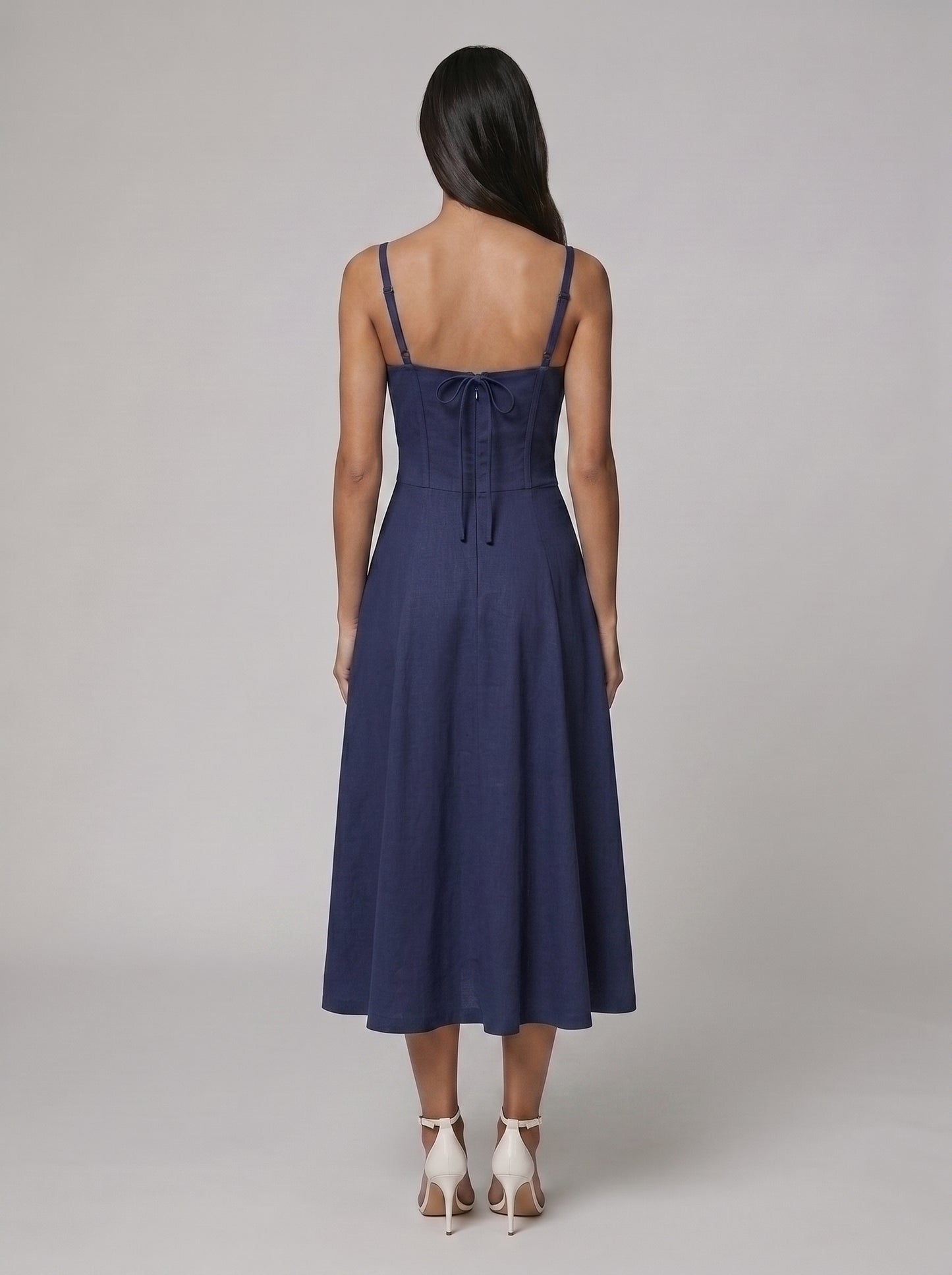 Women's Corset Midi Dress with Flowing Skirt