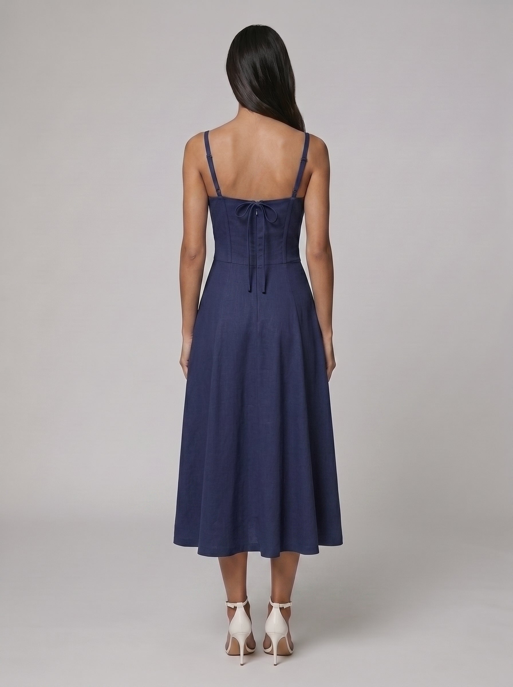 Women's Corset Midi Dress with Flowing Skirt