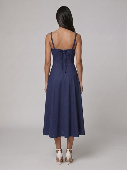 Women's Corset Midi Dress with Flowing Skirt