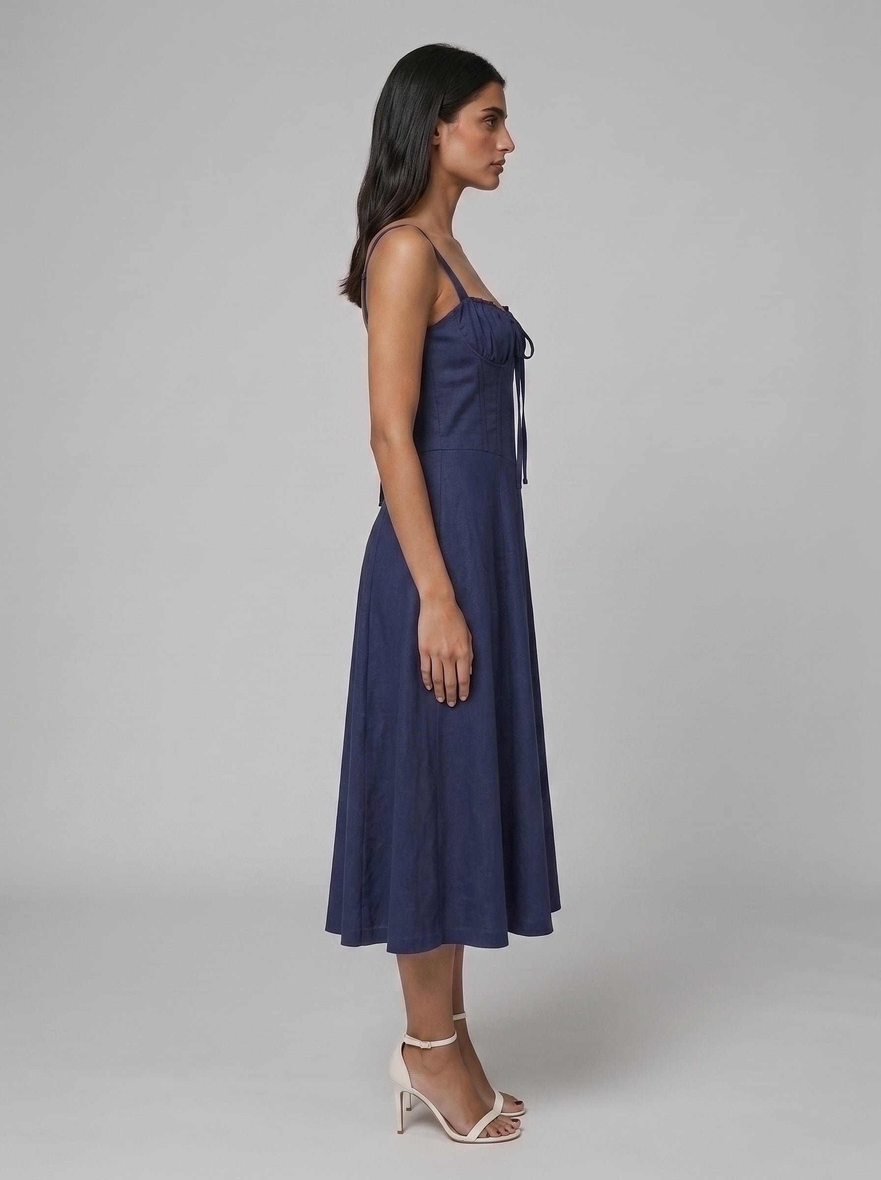 Women's Corset Midi Dress with Flowing Skirt