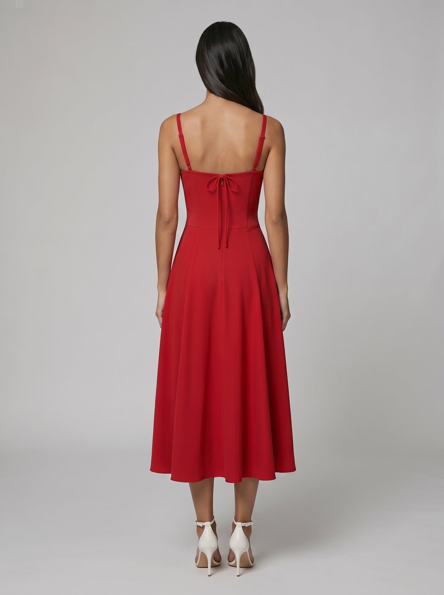 Women's Corset Midi Dress with Flowing Skirt