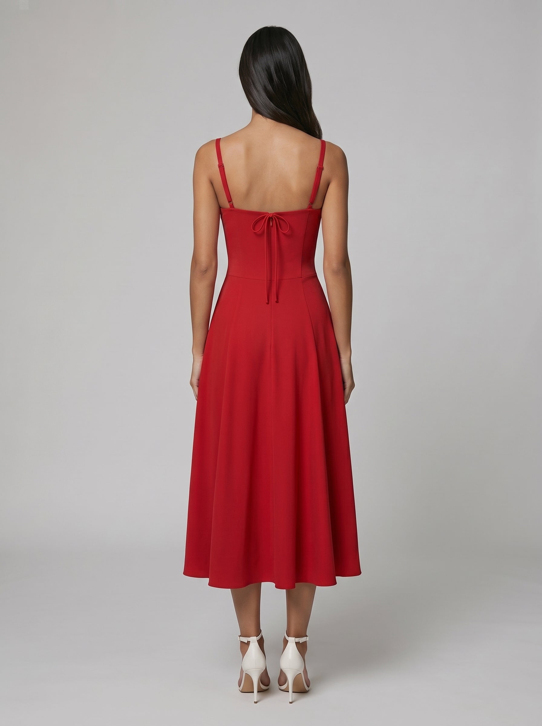 Women's Corset Midi Dress with Flowing Skirt