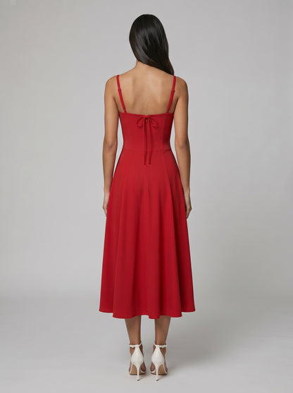 Women's Corset Midi Dress with Flowing Skirt