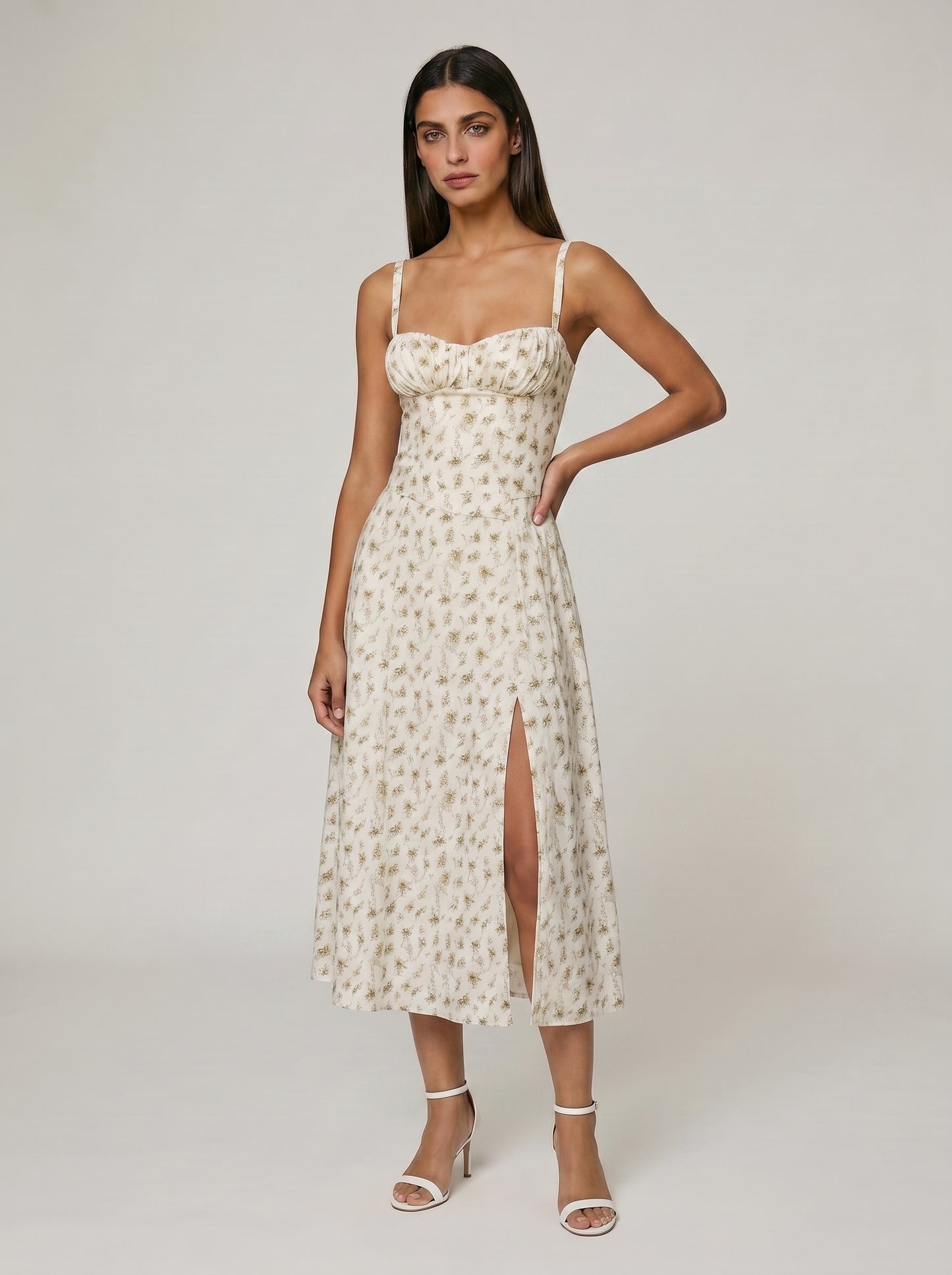 Women's Corset Midi Dress with Flowing Skirt