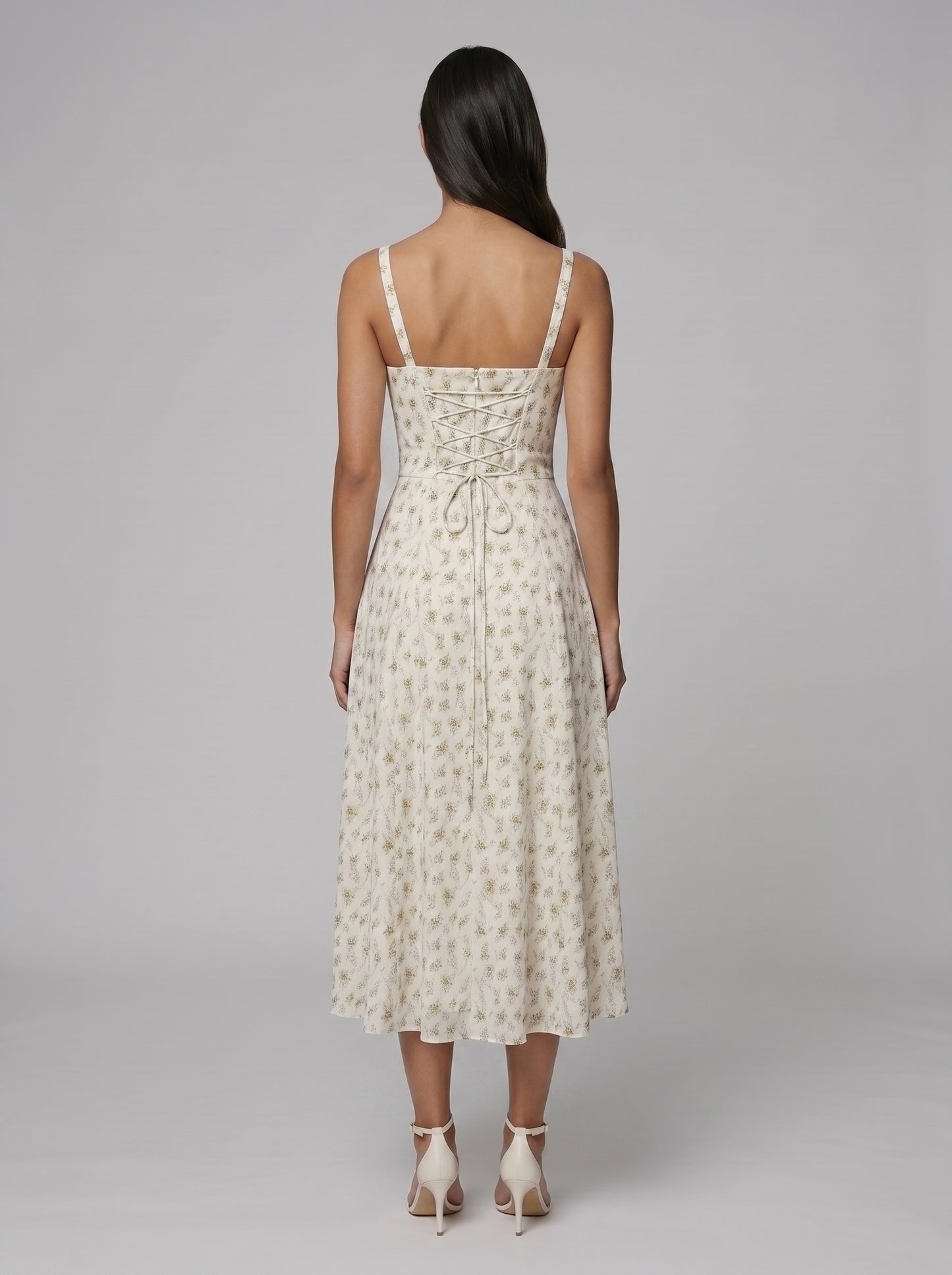 Women's Corset Midi Dress with Flowing Skirt