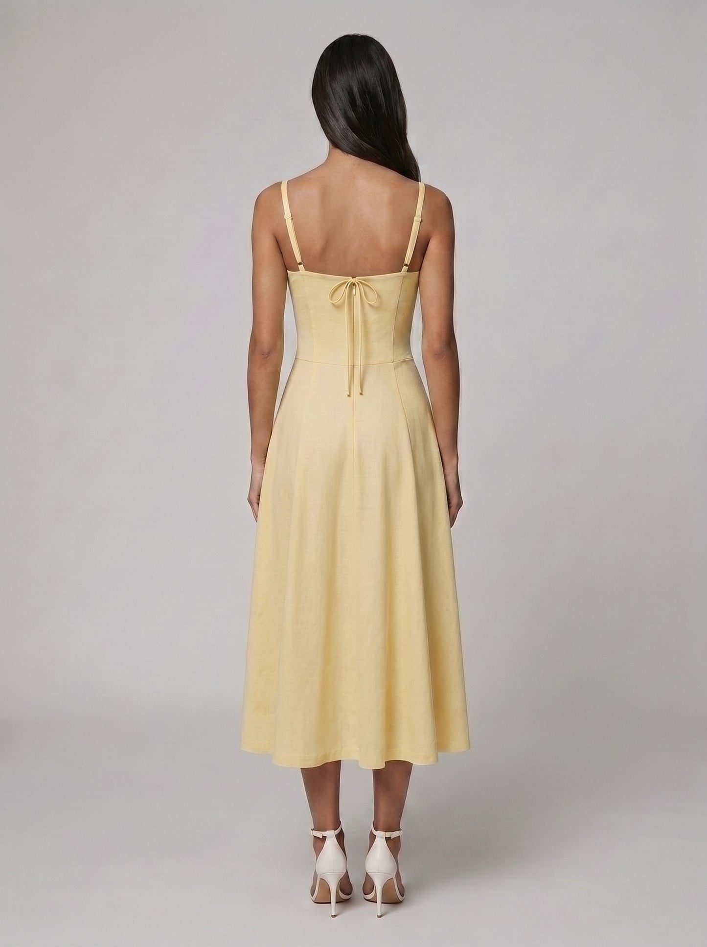 Women's Corset Midi Dress with Flowing Skirt