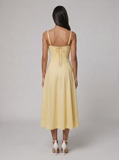 Women's Corset Midi Dress with Flowing Skirt