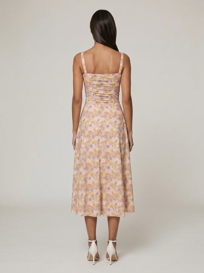 Women's Corset Midi Dress with Flowing Skirt