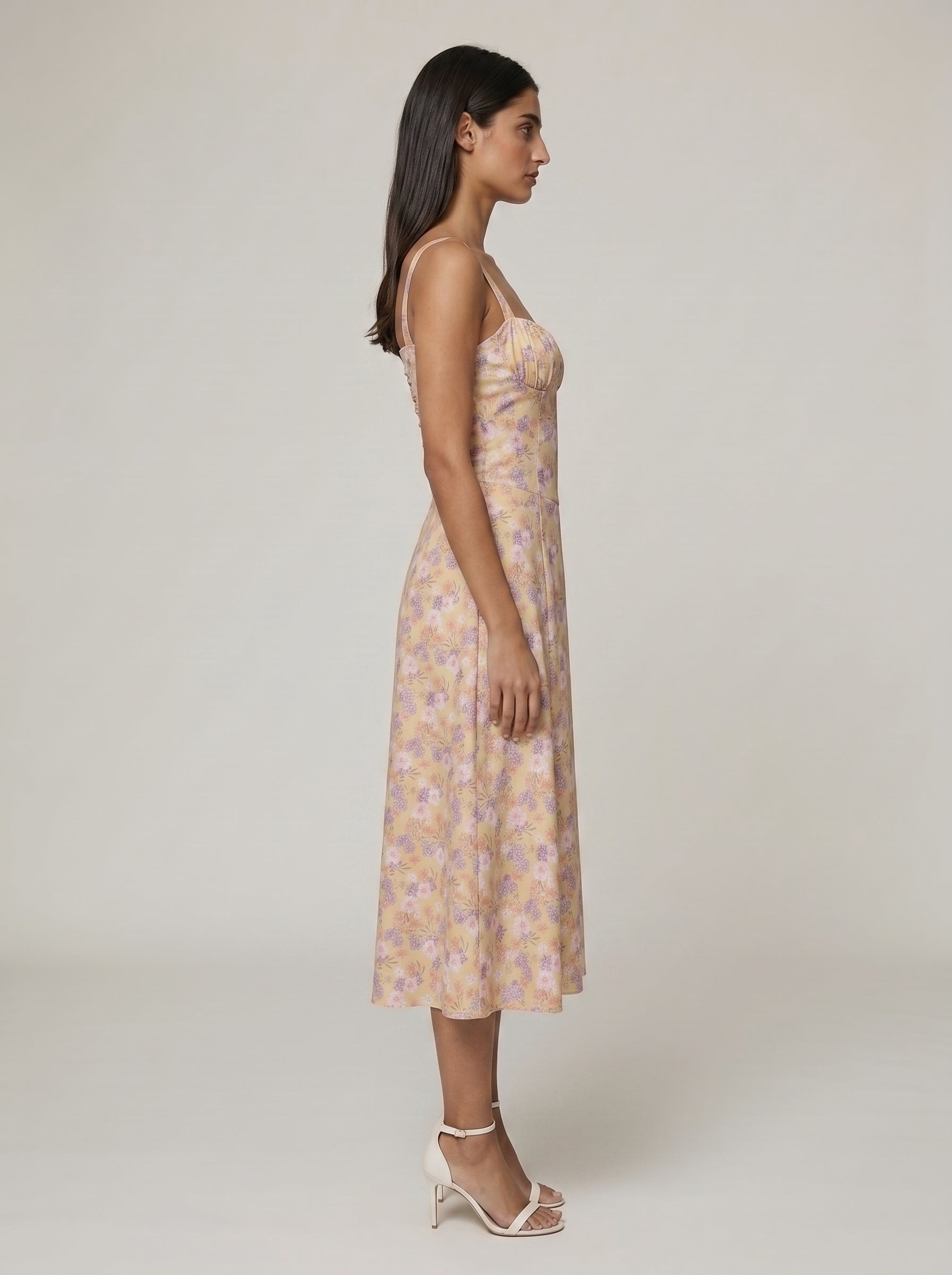 Women's Corset Midi Dress with Flowing Skirt