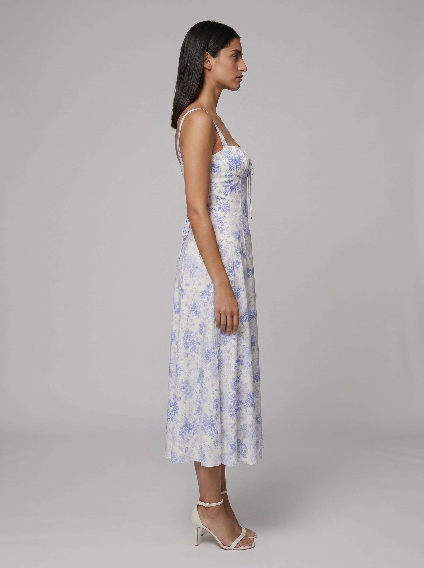 Women's Corset Midi Dress with Flowing Skirt