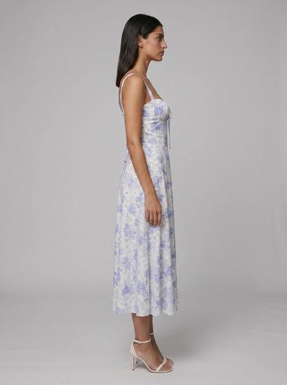 Women's Corset Midi Dress with Flowing Skirt