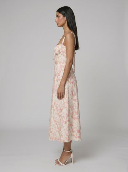 Women's Corset Midi Dress with Flowing Skirt