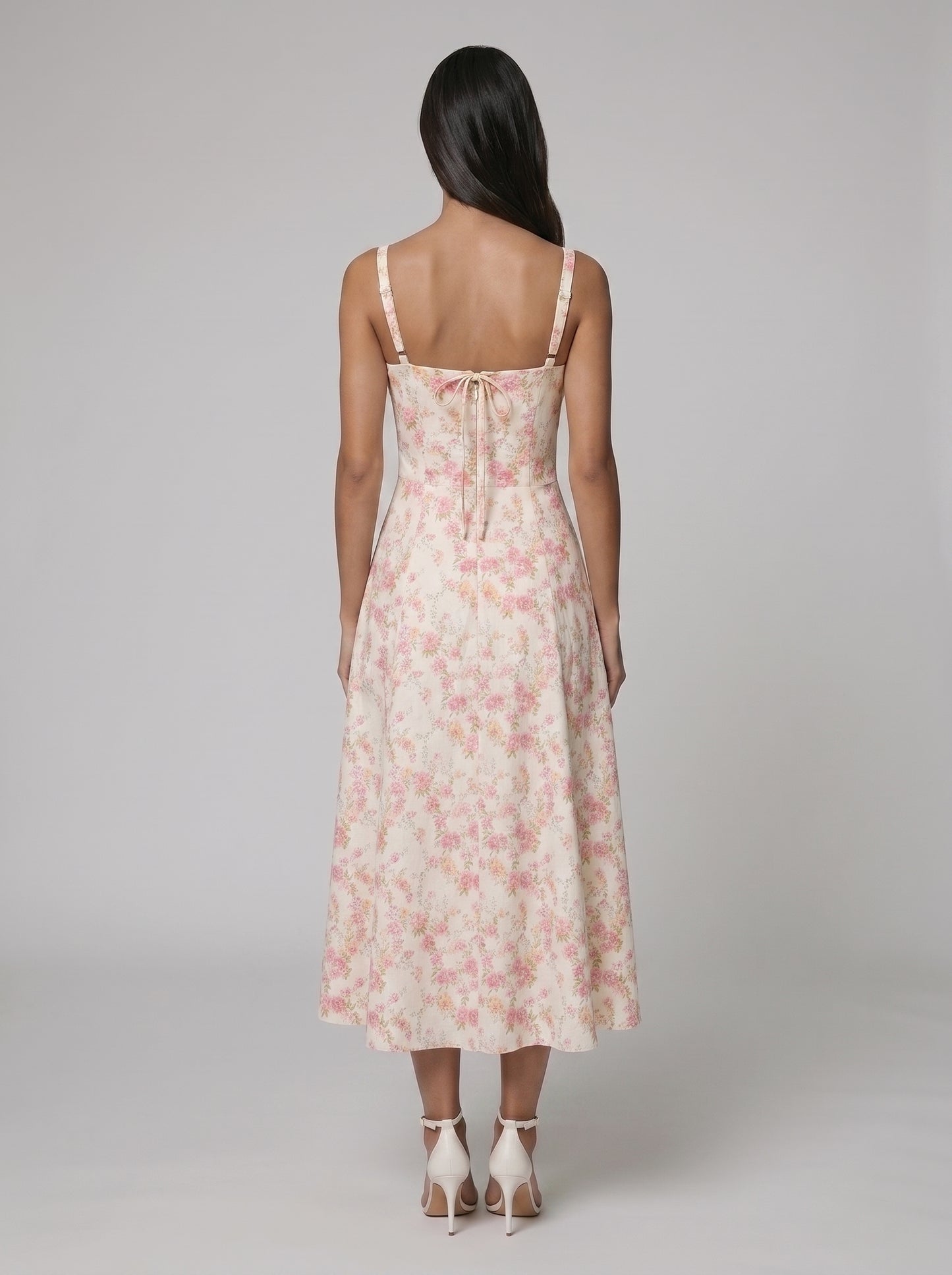 Women's Corset Midi Dress with Flowing Skirt