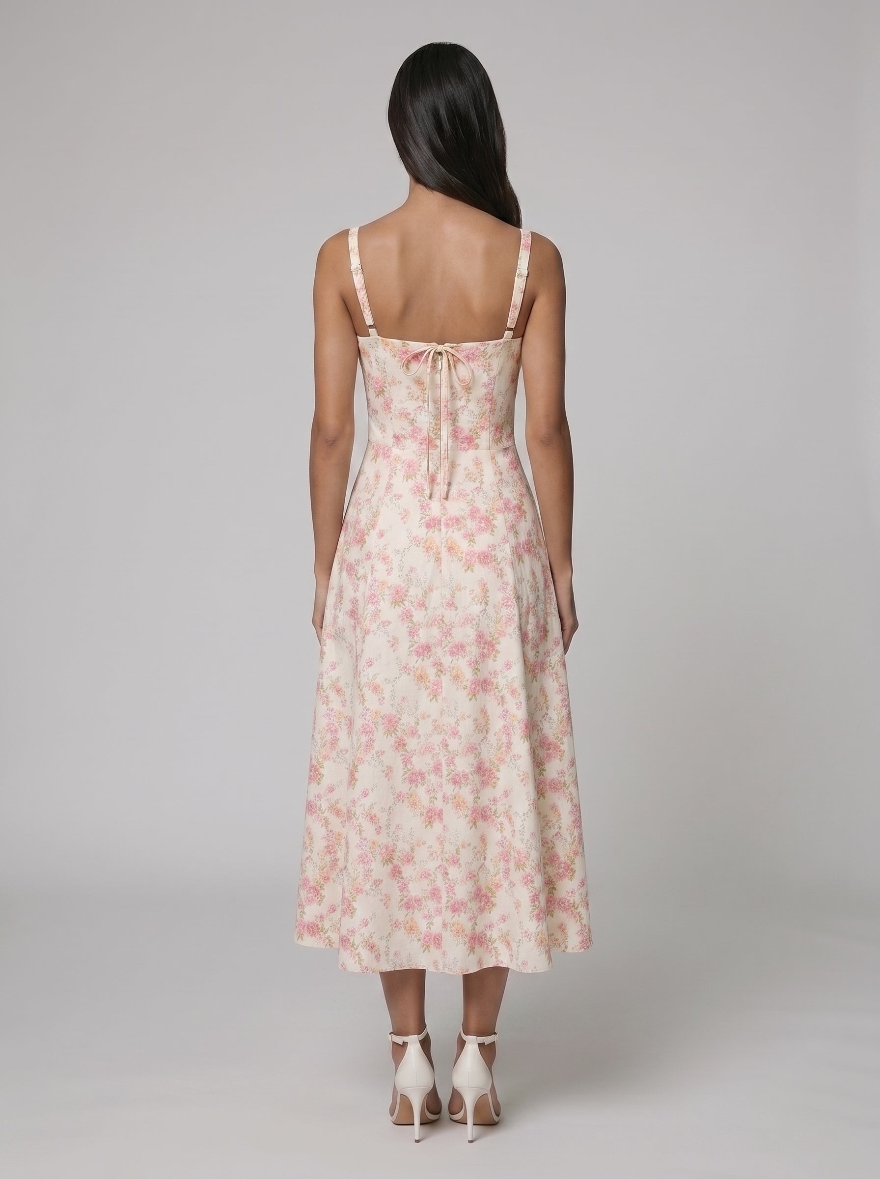 Women's Corset Midi Dress with Flowing Skirt