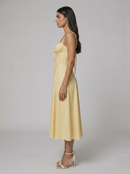 Women's Corset Midi Dress with Flowing Skirt