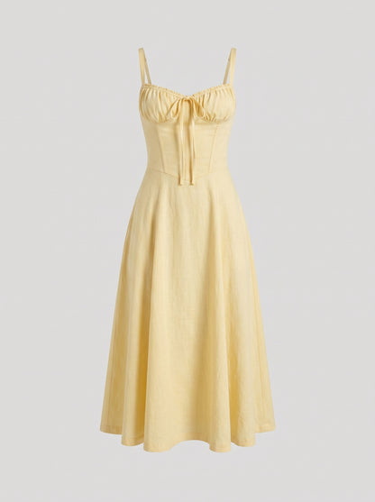Women's Corset Midi Dress with Flowing Skirt