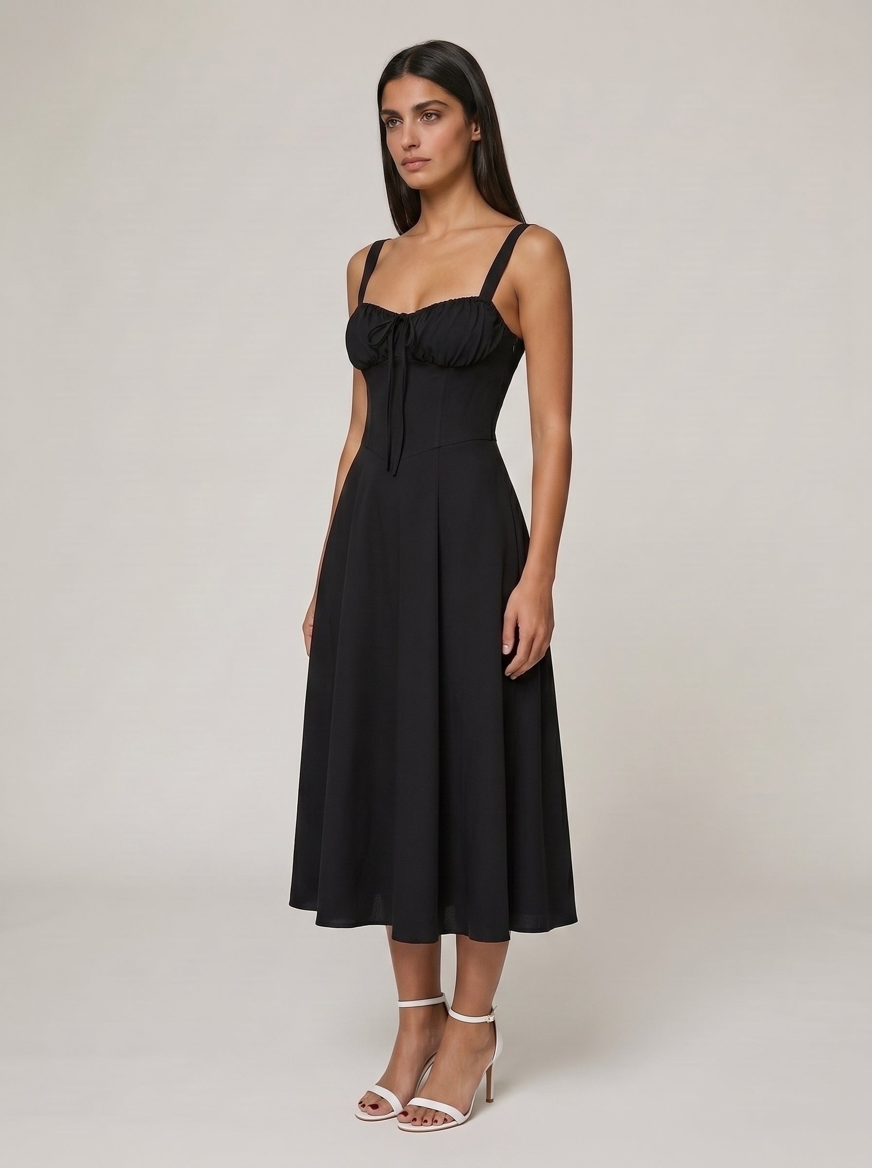 Women's Corset Midi Dress with Flowing Skirt