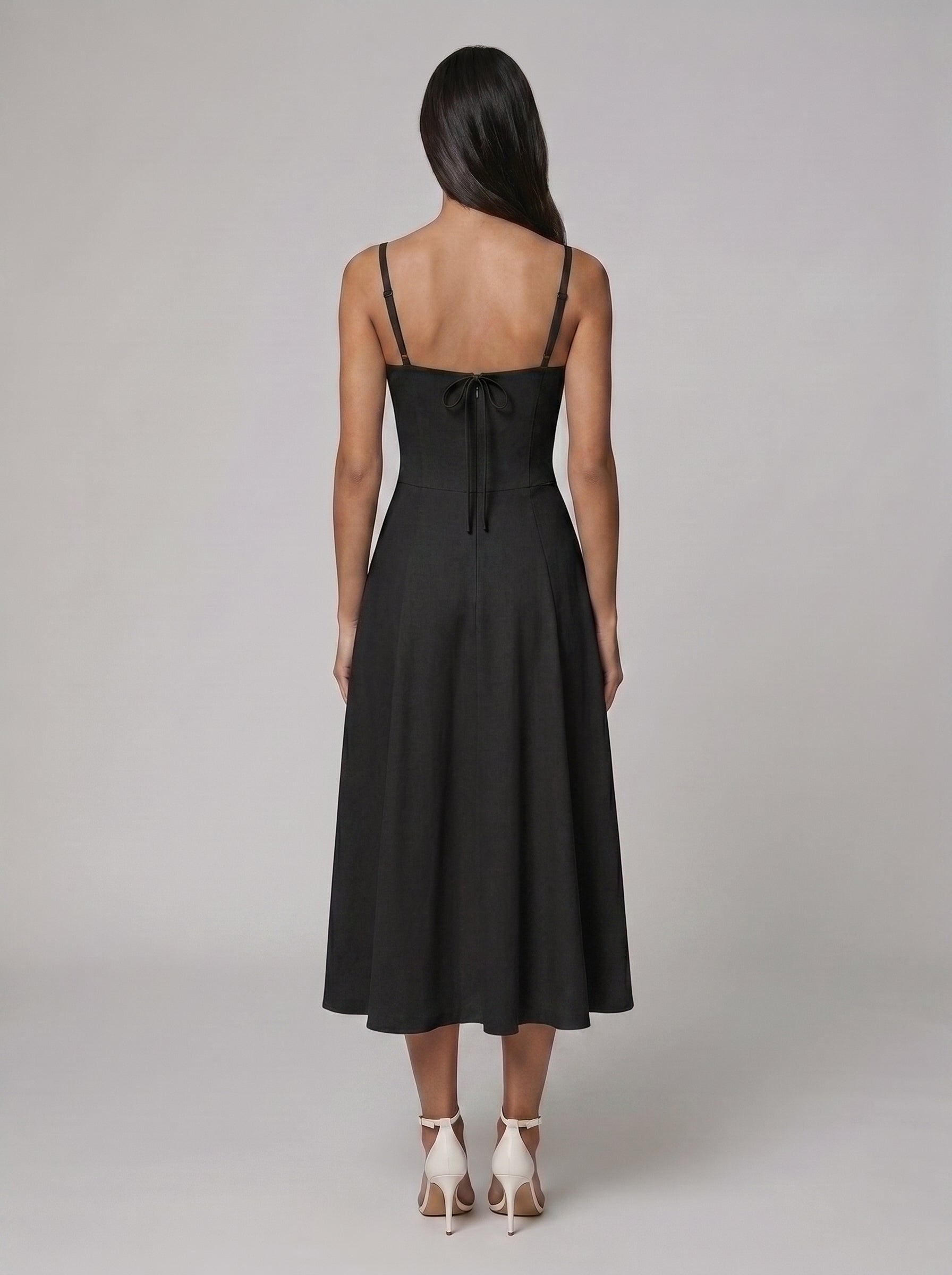Women's Corset Midi Dress with Flowing Skirt