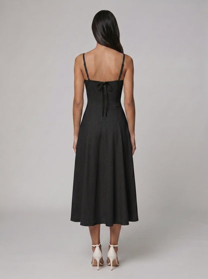 Women's Corset Midi Dress with Flowing Skirt