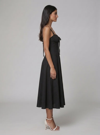 Women's Corset Midi Dress with Flowing Skirt