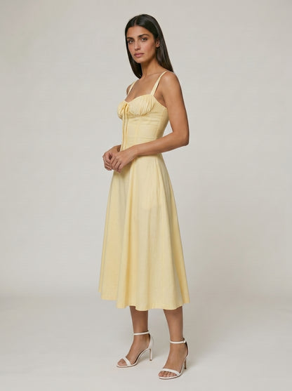Women's Corset Midi Dress with Flowing Skirt