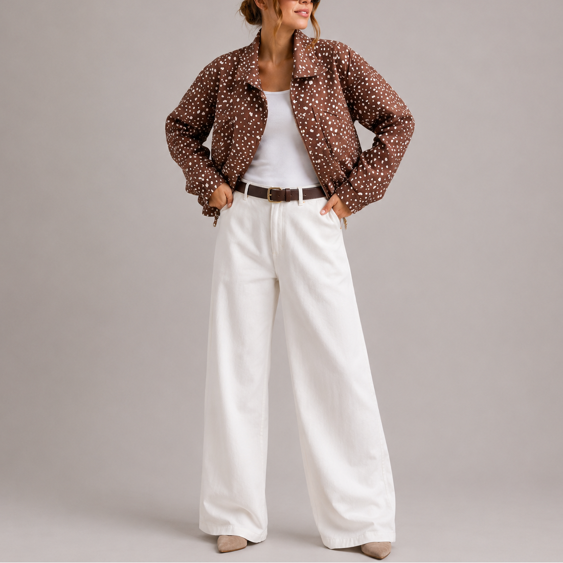 Women's Cropped Bomber Jacket with High Neck