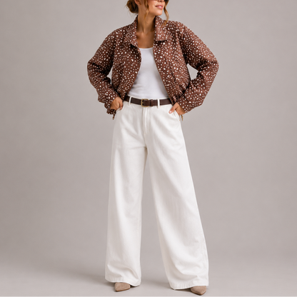 Women's Cropped Bomber Jacket with High Neck