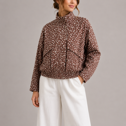 Women's Cropped Bomber Jacket with High Neck