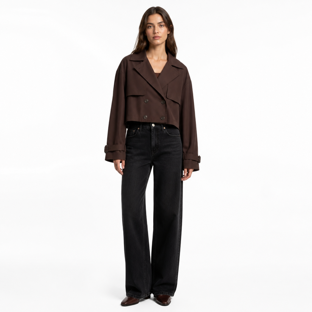 Women's Cropped Oversized Double-Breasted Trench Coat