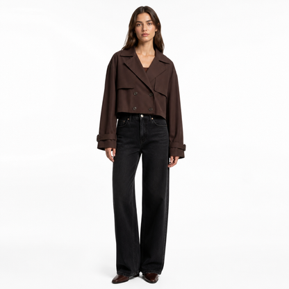 Women's Cropped Oversized Double-Breasted Trench Coat