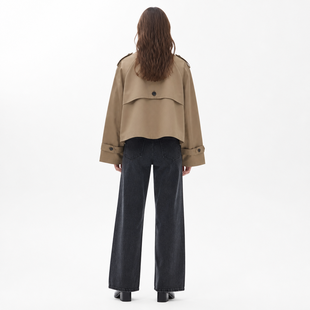 Women's Cropped Oversized Double-Breasted Trench Coat