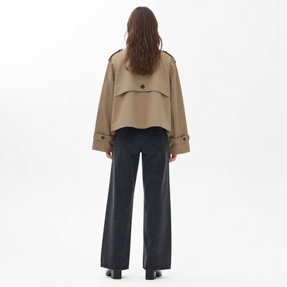 Women's Cropped Oversized Double-Breasted Trench Coat