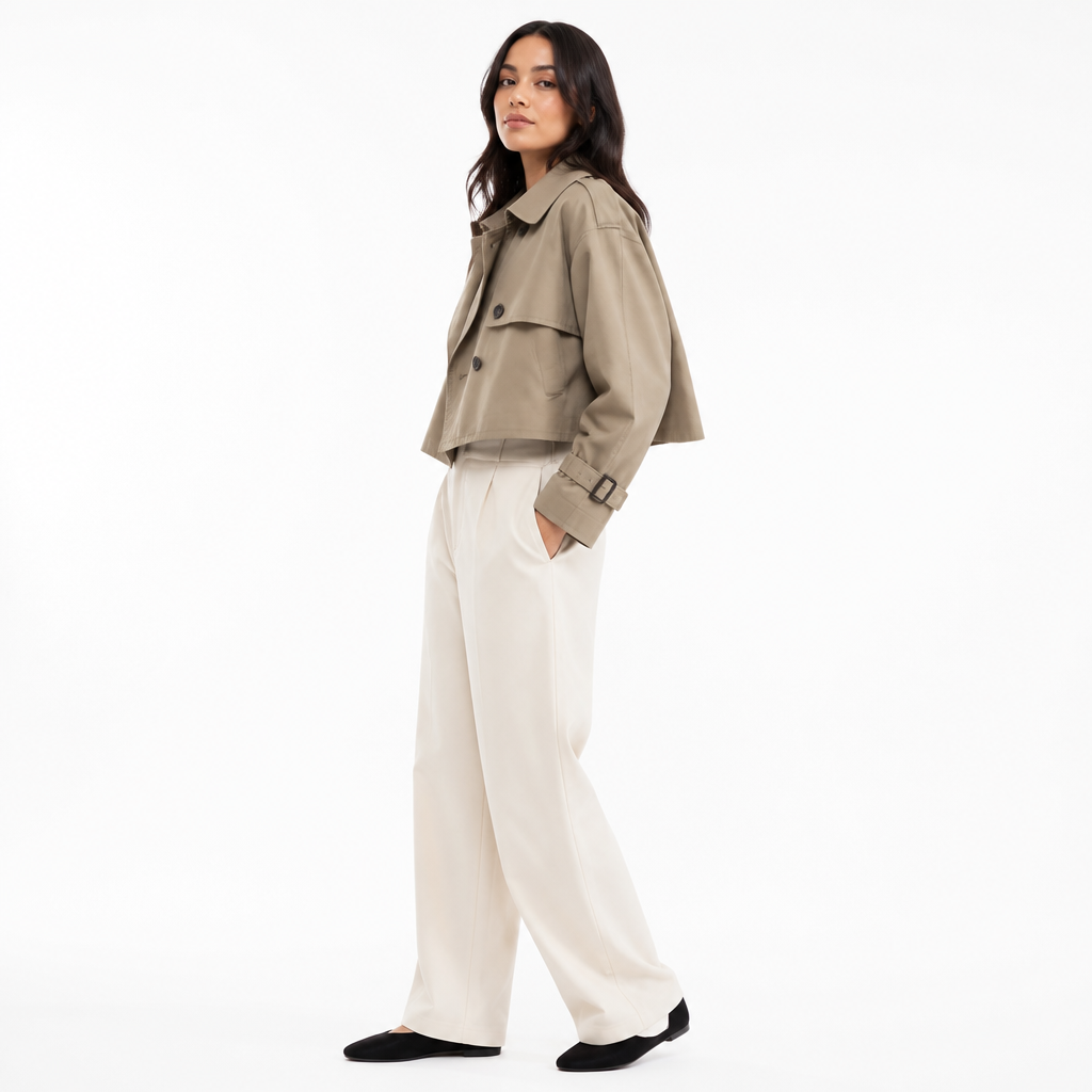 Women's Cropped Oversized Double-Breasted Trench Coat