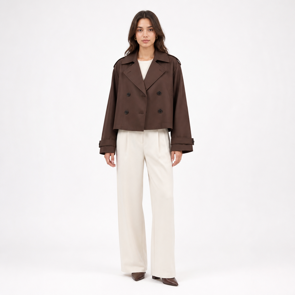 Women's Cropped Oversized Double-Breasted Trench Coat