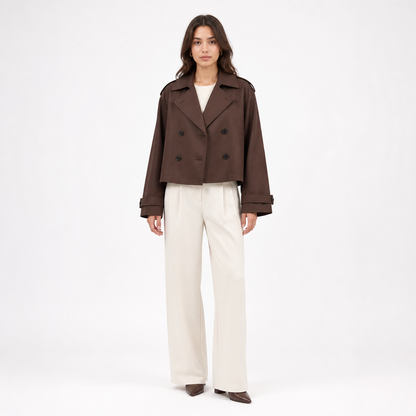 Women's Cropped Oversized Double-Breasted Trench Coat