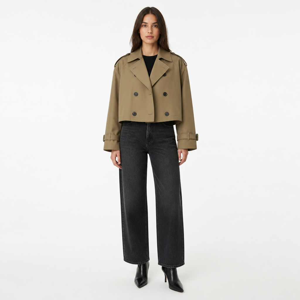Women's Cropped Oversized Double-Breasted Trench Coat