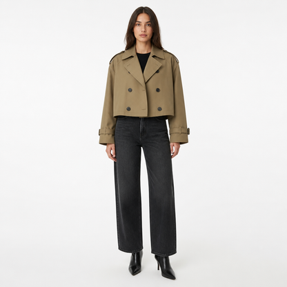 Women's Cropped Oversized Double-Breasted Trench Coat