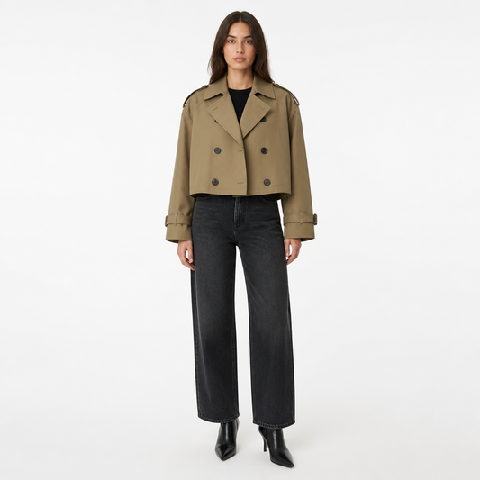 Women's Cropped Oversized Double-Breasted Trench Coat